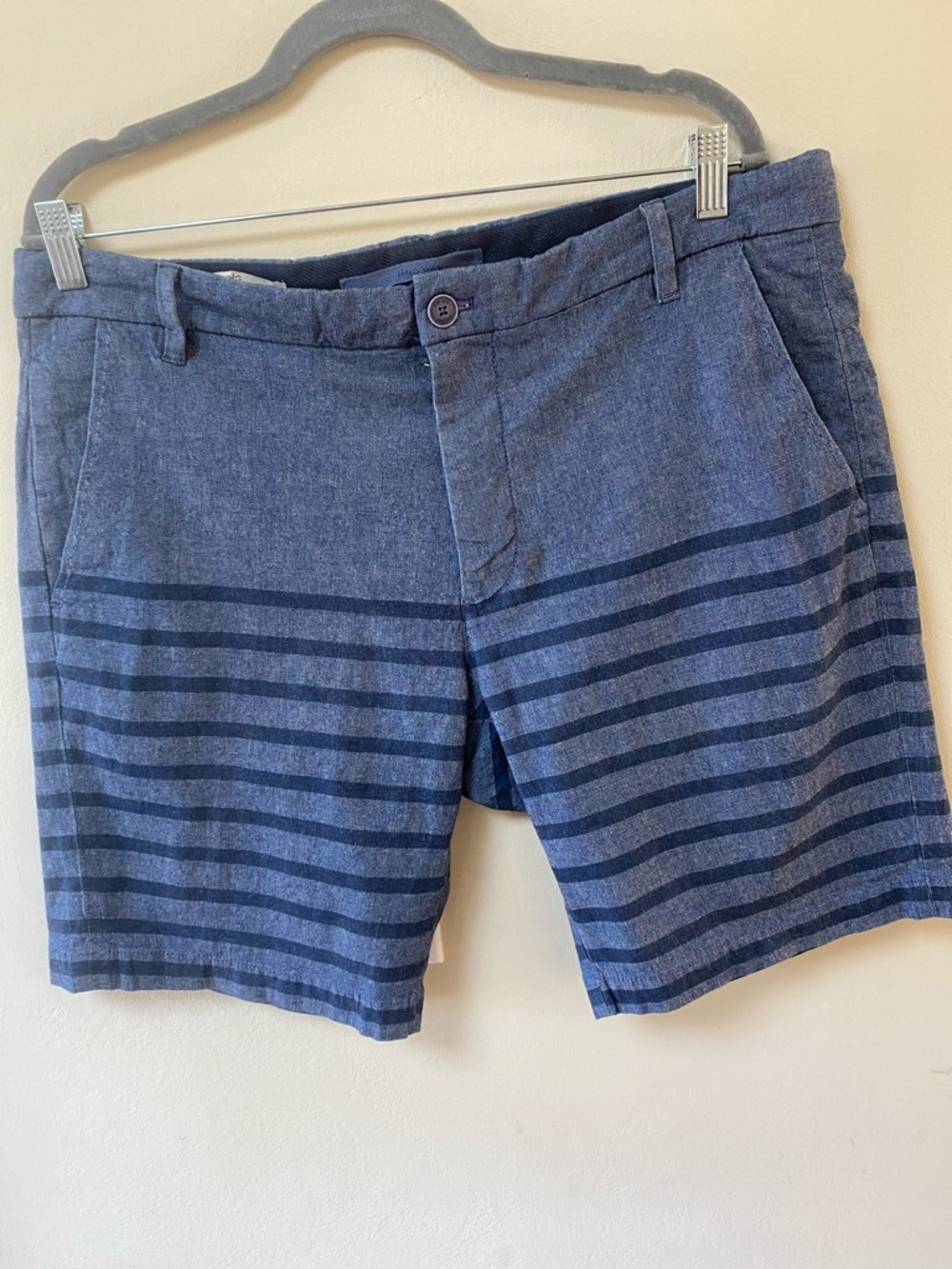 Mango Navy Striped Blue Flat-Front Shorts